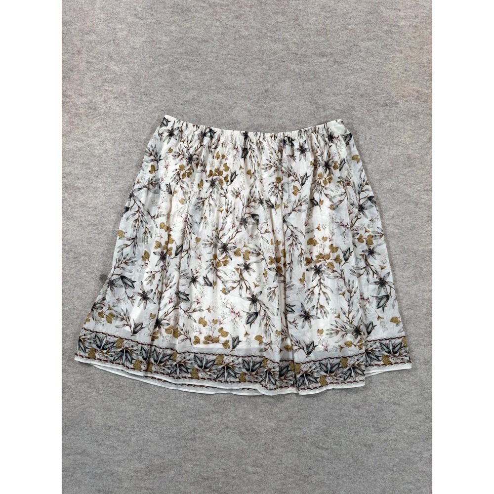 Max Studio London Skirt Womens Large White Floral Print Elastic Waist A-Line